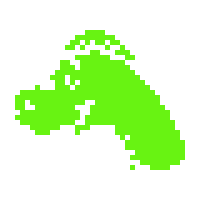 A pixelated, neon-green version of the Terp logo: a cartoon brontosaurus that is blinking