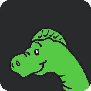 An icon of a green cartoon-style brontosaurus head smiling